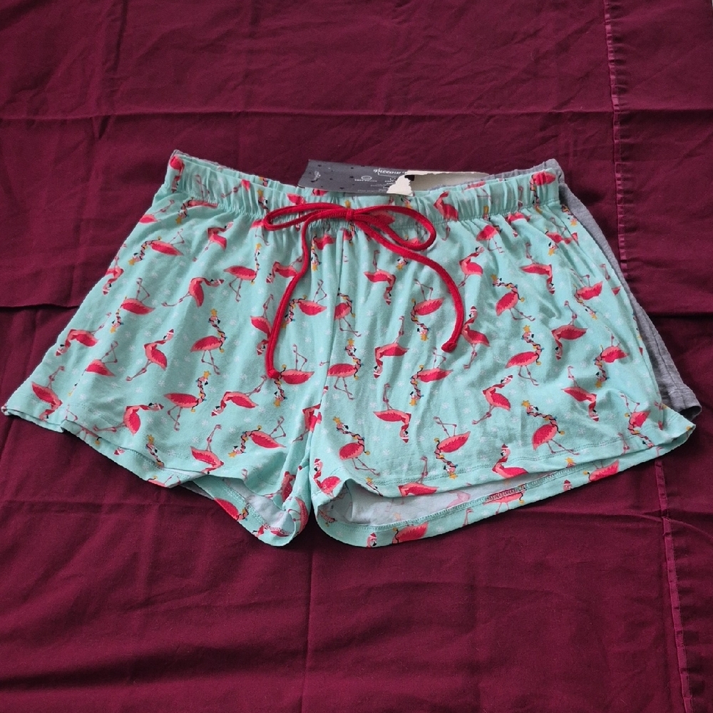 Christmas Flamingo Print Shorts with Drawstring & Heathered Gray Shorts